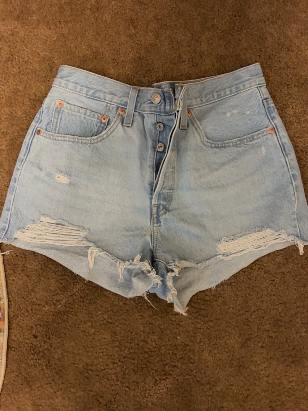 Levi's Light Blue Distressed High-Rise Denim Cutoff Shorts